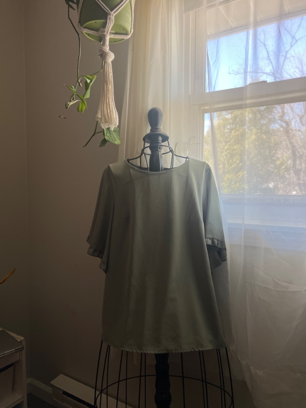 SHEIN Sage Green Flutter Sleeve Blouse